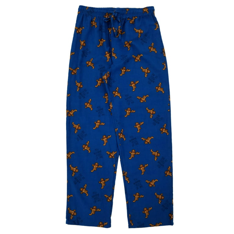 Mens Blue Gingerbread Man Christmas Flannel Sleep Pants Pajama Bottoms XXL