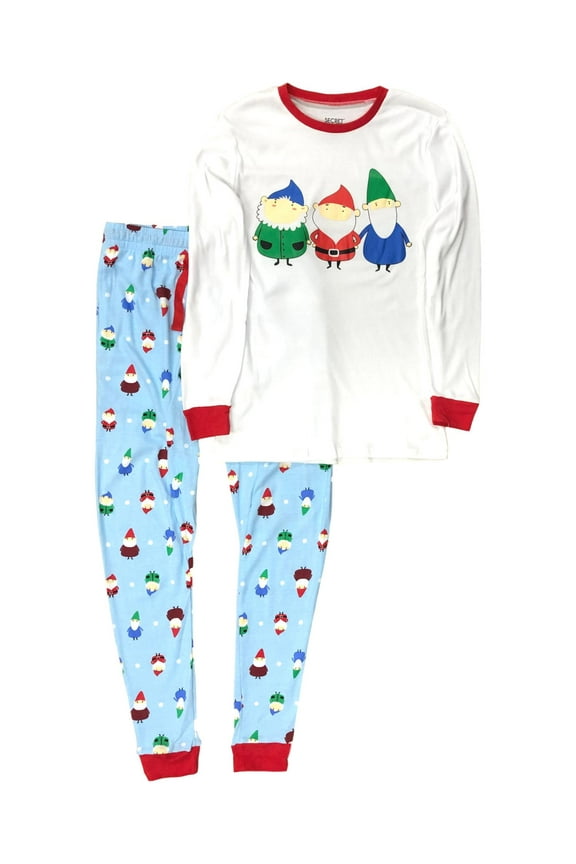 Mens Blue Gnome Santa & Elf Christmas Holiday Pajamas Joggers Sleep Set Small