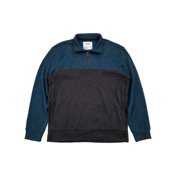 Mens Blue & Gray Brushed Fleece Quarter-Zip Pullover Sweatshirt Jacket L