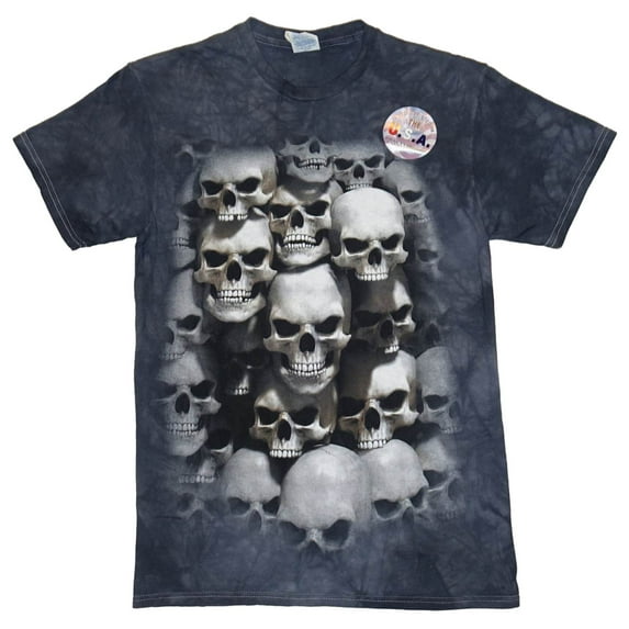 Mens Blue & Gray Skull Pile Scene Halloween T-Shirt XX-Large