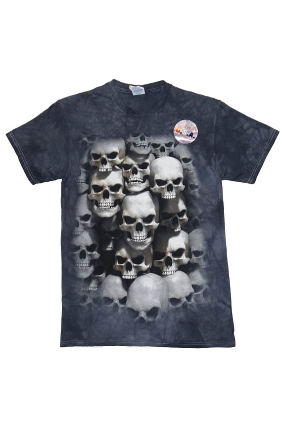 Mens Blue & Gray Skull Pile Scene Halloween T-Shirt