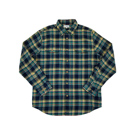 Mens Blue Green & Yellow Plaid Long Sleeve Button-Down Flannel Shirt Medium