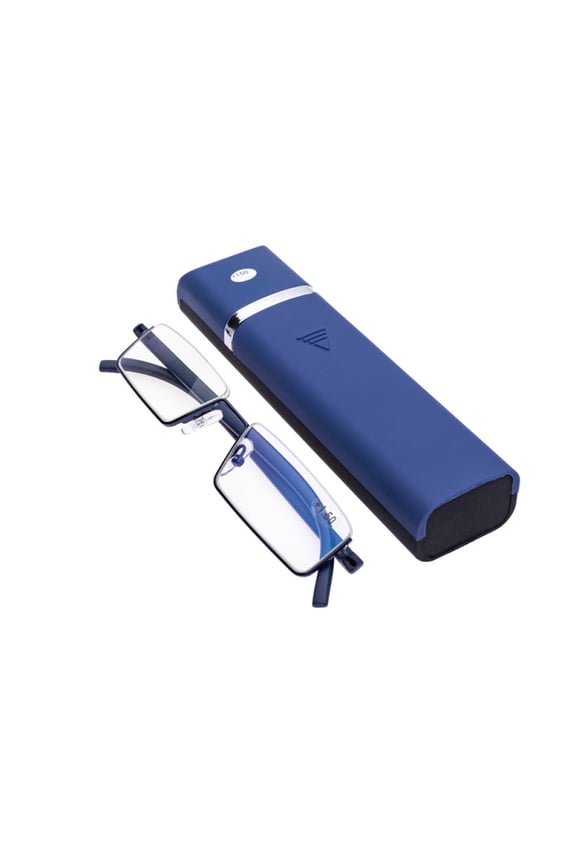 Mens Blue Half Rimless Reading Glasses +3.00 Blue Light Blocking tr90 Flexible Presbyopic Glasses Half Frameless Rectangle Readers with case