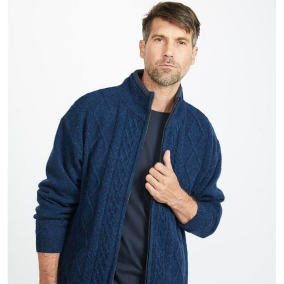 Mens Blue Irish Wool Sweater Made By Aran Woollen Mills, Size Large