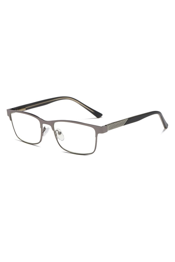 Mens Blue Light Blocking Classic Gunmetal Reading Glasses 2.5 Rectangle Metal Gray Rimmed Spring Hinges Readers +2.5