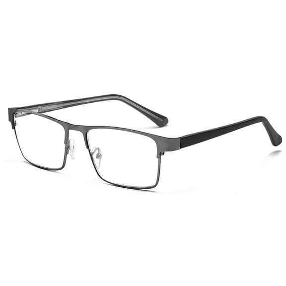Mens Blue Light Blocking Classic Reading Glasses 1.5 Rectangle Metal Gunmetal Rimmed Spring Hinges Readers +1.5
