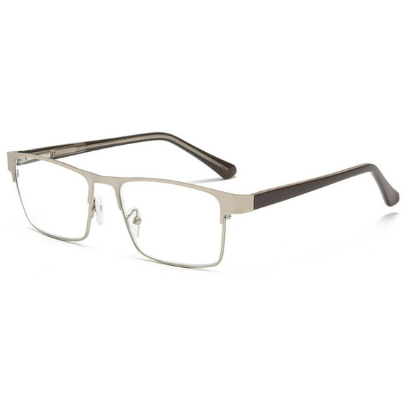 Mens Blue Light Blocking Classic Reading Glasses 1.5 Rectangle Metal Silver Rimmed Spring Hinges Readers +1.5