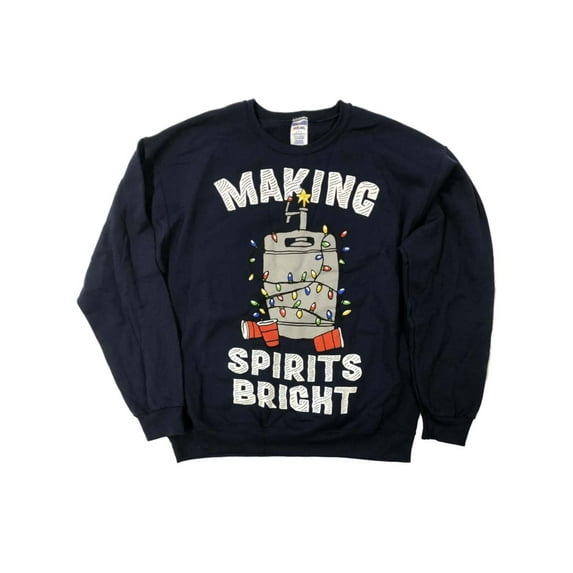 Mens Blue Making Spirits Bright Christmas Holiday Drinking Sweatshirt Small
