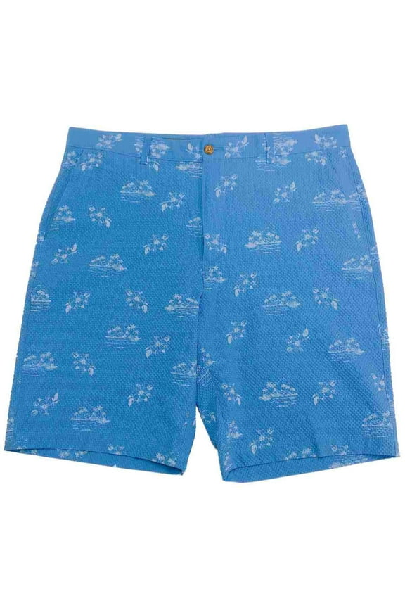 Mens Blue Pacific Tropical Print Seersucker PGA Tour Pro Series Golf Shorts 42 W