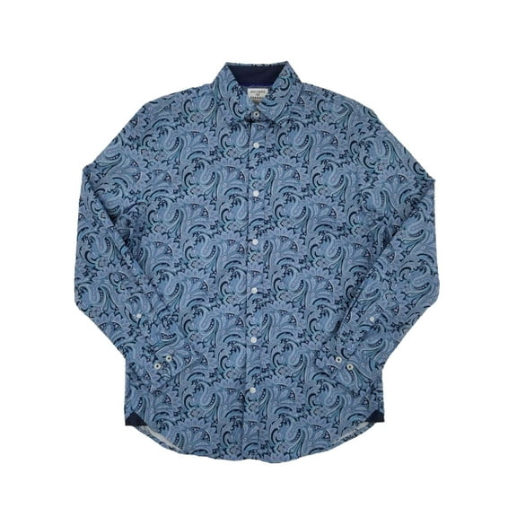 Mens Blue Paisley Stretch Slim Fit Long Sleeve Button-Front Shirt Medium