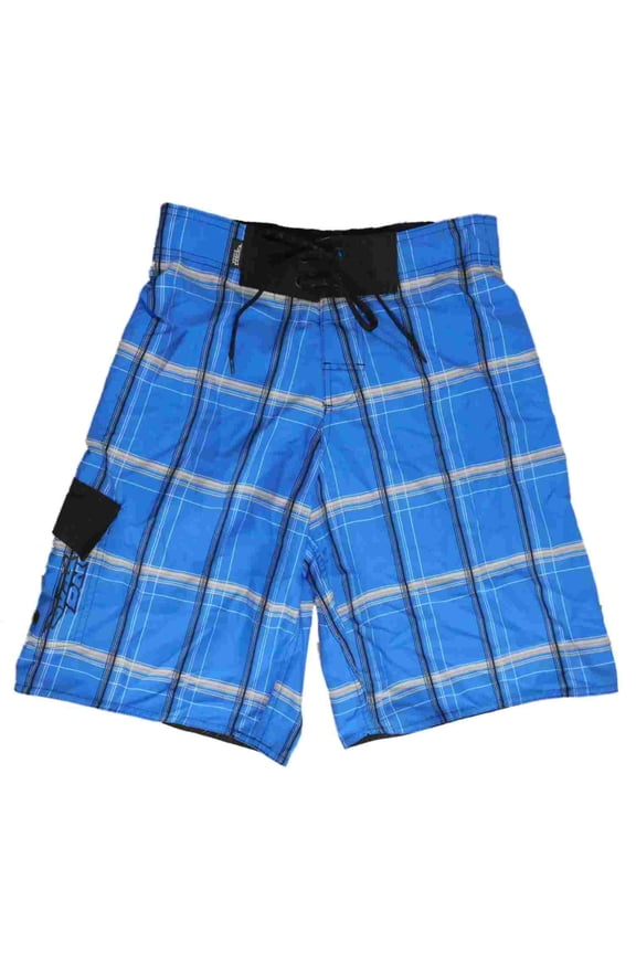 Mens Blue Plaid Cargo Swim Trunks Board Shorts S