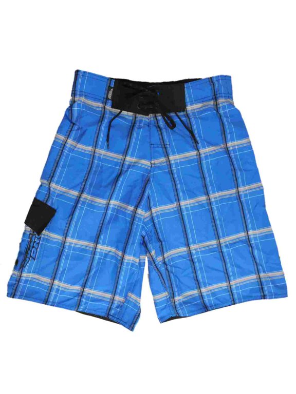 Mens Blue Plaid Cargo Swim Trunks Board Shorts S