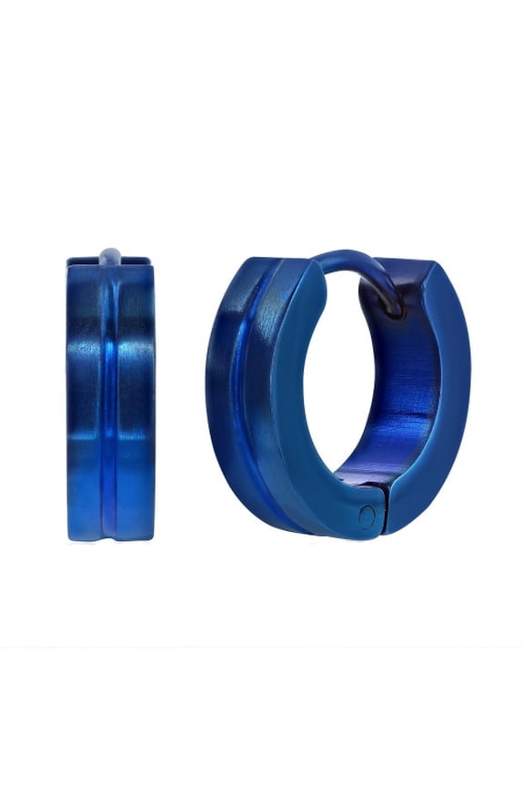 Mens Blue Plated Stainless Steel 13mm Hoop Earrings