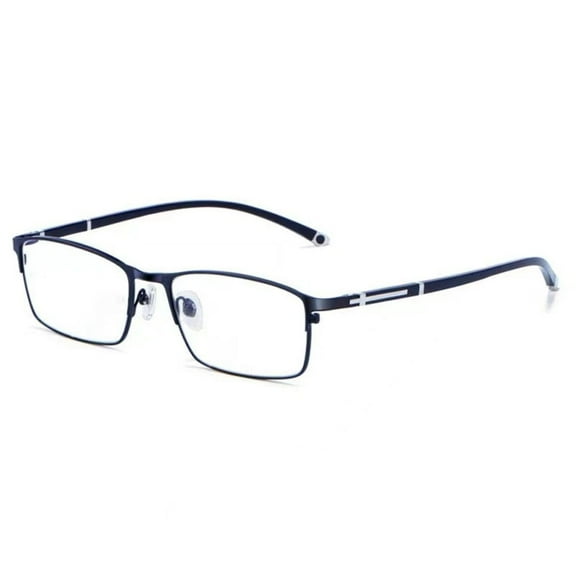 Mens Blue Rectangular Business Reading Glasses 1.50, Blue Light Blocking Presbyopic Glasses, Metal Classic Flexible Readers +1.50 Strength (Single Vision)