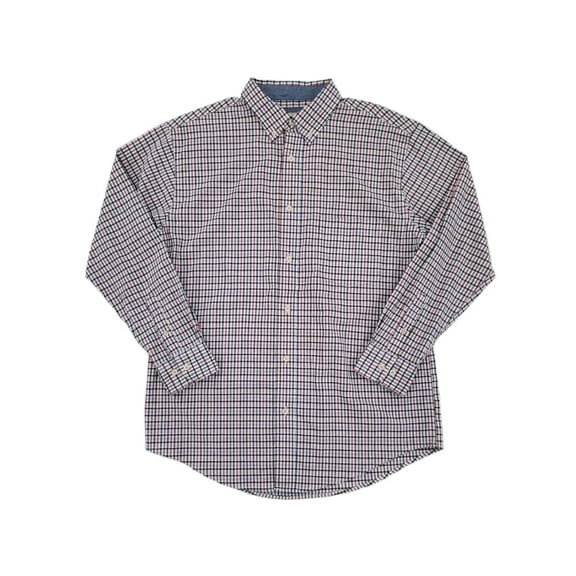 Mens Blue & Red Plaid Stretch Poplin Long Sleeve Button-Down Shirt Small