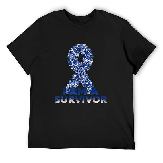 Mens Blue Ribbon Colon Cancer Survivor T-Shirt Black 3X-Large