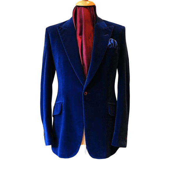 Mens Blue Velvet One-Button Blazer – Grooms Wedding & Formal Event Occasion