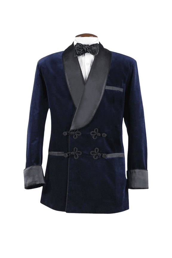 Mens Blue Velvet Smoking Jacket – Classic Elegance for Evening Wear