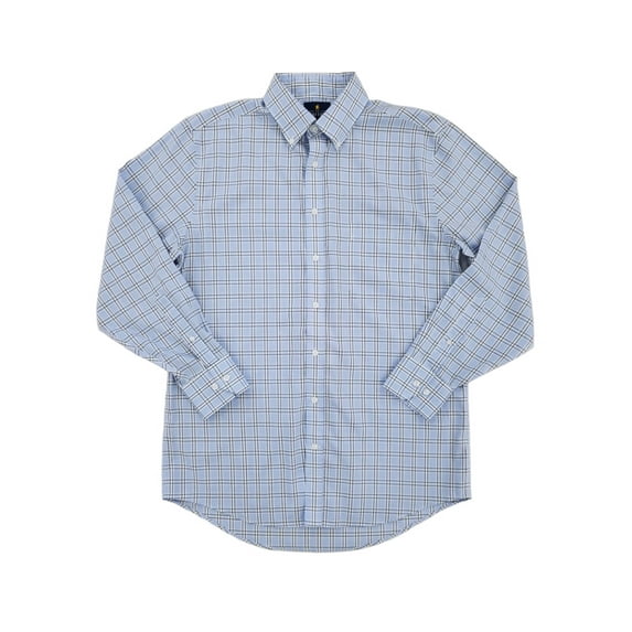 Mens Blue Window Grid Executive Pinpoint Oxford Button-Down Shirt 14.5 / 32-33