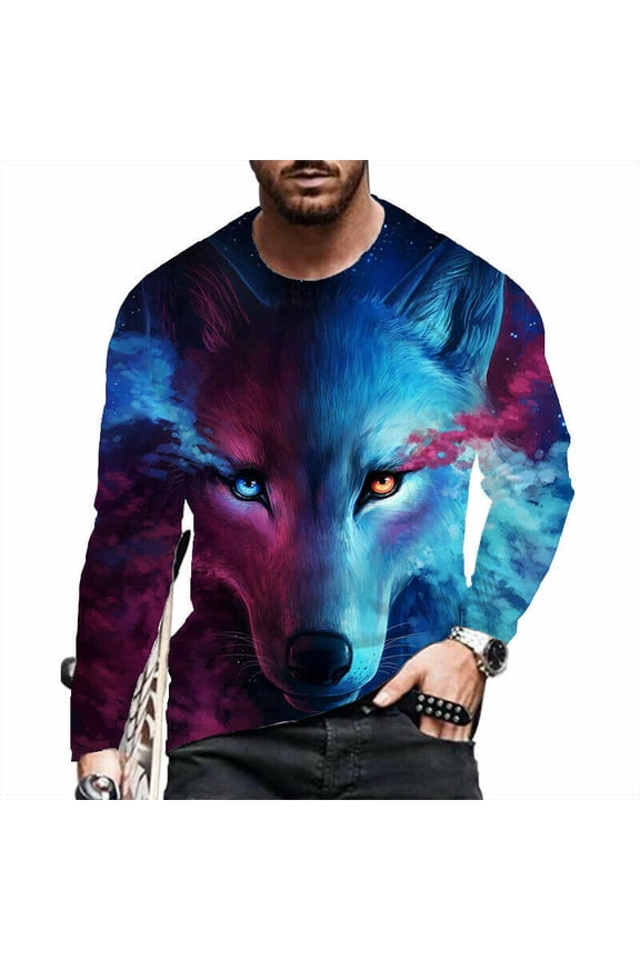 Mens Blue Wolf Graphic Fashion Casual Streetwear Tee