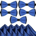 thumbnail image 1 of Mens Blue and Black Pre-Tied Wedding Bow Ties and Pocket Square Sets, 1 of 5