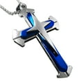 thumbnail image 1 of Mens Blue and Silver Stainless Steel Cross Pendant Ball-Chain Necklace, 1 of 2