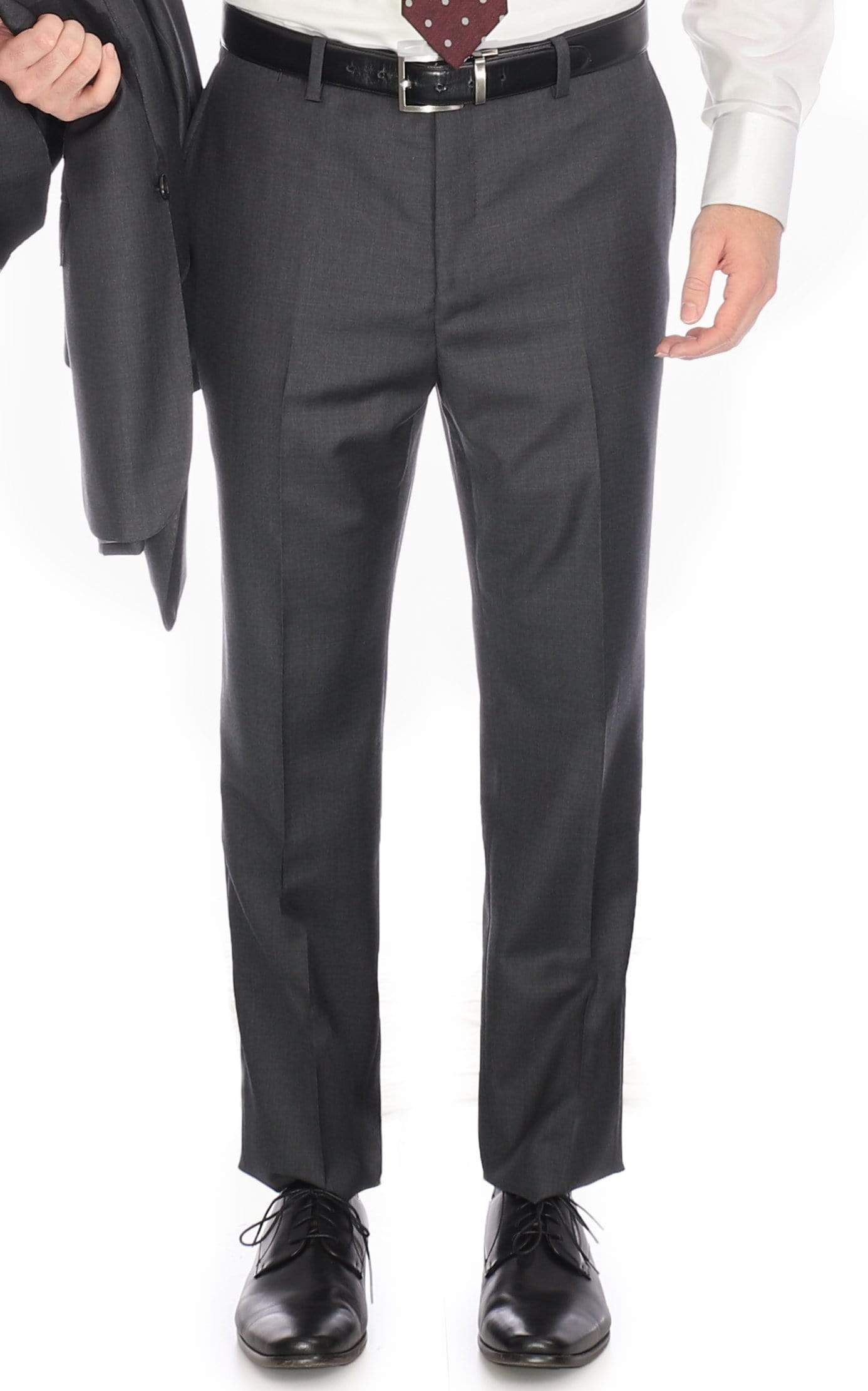 Mens Blujacket Charcoal Grey 100% Wool Classic Fit Dress Pants ...