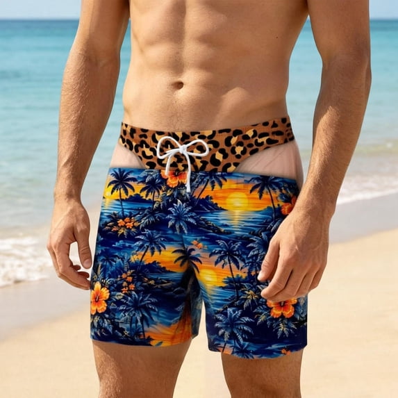 Mens Board Shorts 3d Graphic Leopard Fake Briefs Humor Swim Trunks Hawaii Beach Shorts Boardshorts Gag Gift