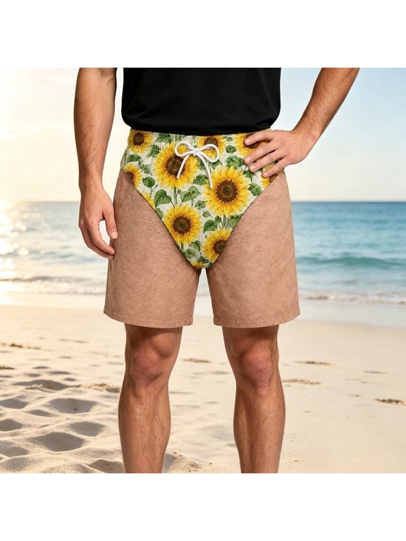 Mens Board Shorts, Cow Pattern Briefs Swim Trunks Men, Funny Realistic Hairy Legs Graphic Beach Shorts for Men Gag Gift