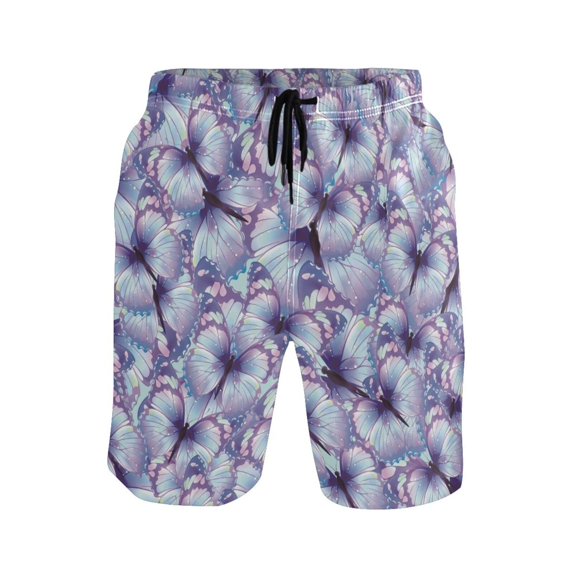 Mens Board Shorts Summer Print Beach Short Pants with Pockets Comfortable Holiday Casual Shorts for Men Purple L