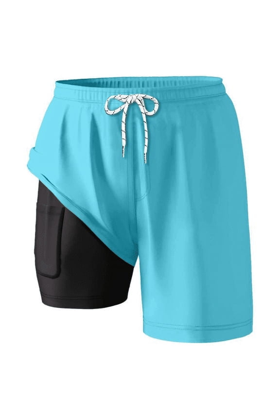Mens Board Shorts with liner 5 Inch Lightweight Swim Trunks Ombre Double Layer Inner Liner Quick Dry Breathable Boxer Shorts Summer Beach Mint Green L