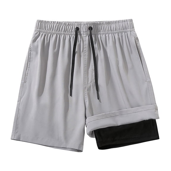 Mens Board Shorts with liner 5 Inch Quick Dry Double Layer Anti See Through Lightweight Breathable Swim Trunks Summer Beach Sport Boxer Shorts Grey XL