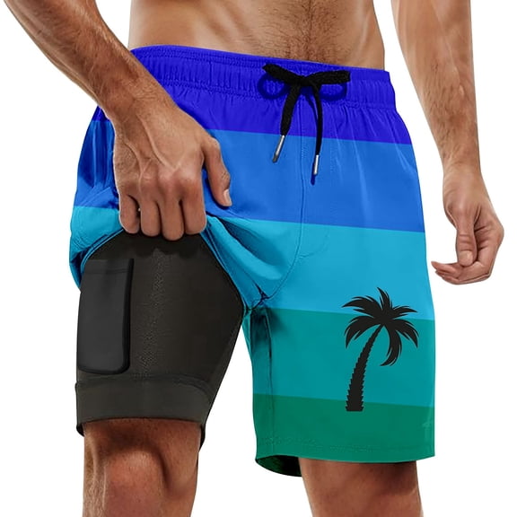 Mens Board Shorts with liner 5 Inch Boxer Shorts Swim Trunks Quick Dry Lightweight Breathable Summer Beachwear Blue XXXL