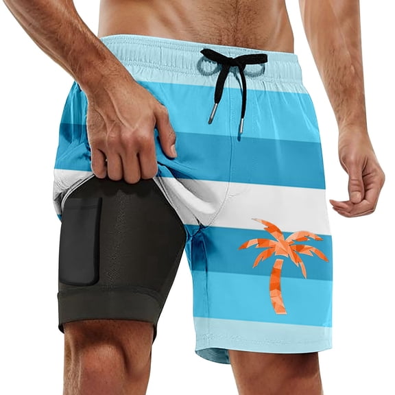 Mens Board Shorts with liner 5 Inch Breathable Beach Shorts Quick Dry Lightweight Swim Trunks Summer Sky Blue XXXXL