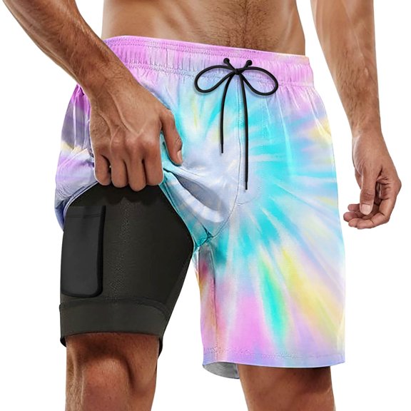 Mens Board Shorts with liner 5 Inch Breathable Quick Dry Beach Shorts Double Layer Print Lightweight Swim Trunks Summer Light Purple XXXXL
