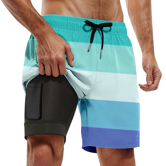 Mens Board Shorts with liner 5 Inch Breathable Quick Dry Boxer Shorts Lightweight Swim Trunks Summer Sky Blue L