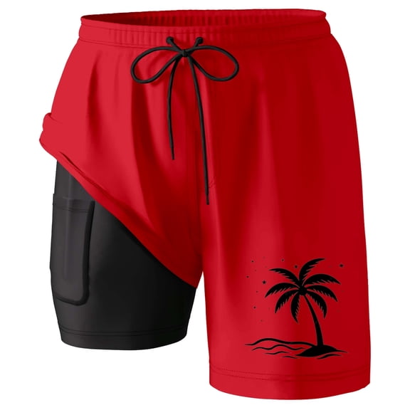 Mens Board Shorts with liner 5 Inch Breathable Quick Dry Swim Shorts Lightweight Boxer Shorts Summer Beach Red XL