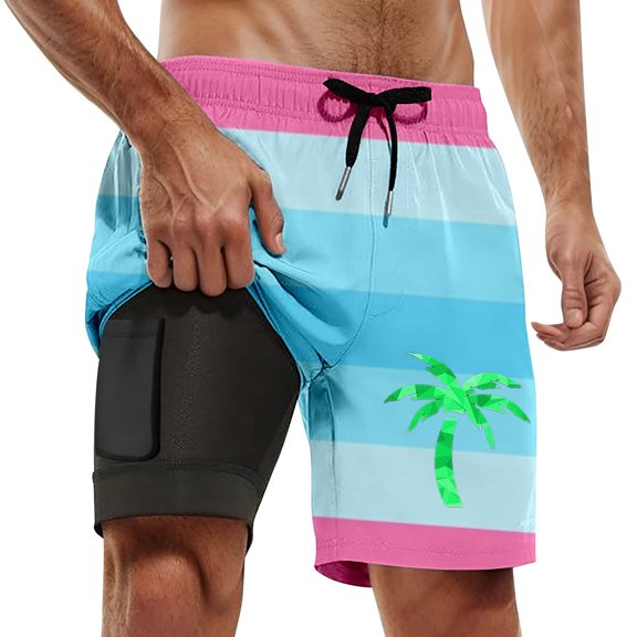 Mens Board Shorts with liner 5 Inch Lightweight Boxer Shorts Beach Quick Dry Breathable Swimwear Summer Hot Pink XXXXL