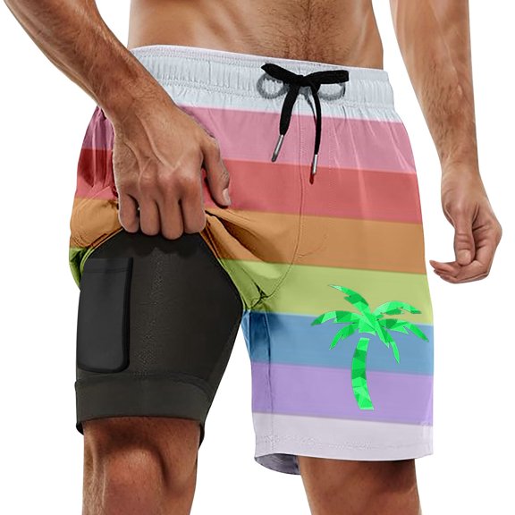 Mens Board Shorts with liner 5 Inch Lightweight Boxer Shorts Beach Quick Dry Breathable Swimwear Summer Orange XXXXL