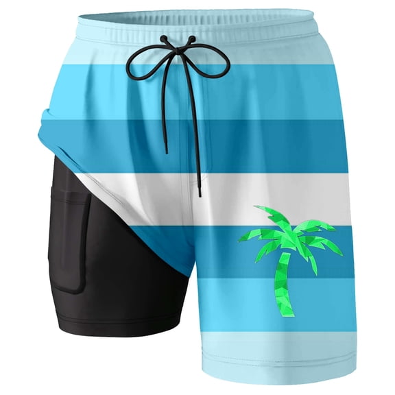 Mens Board Shorts with liner 5 Inch Lightweight Boxer Shorts Beach Quick Dry Breathable Swimwear Summer Sky Blue S