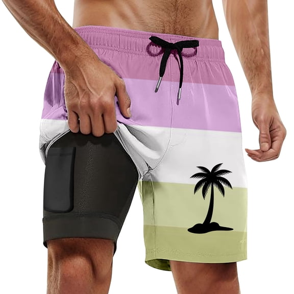 Mens Board Shorts with liner 5 Inch Lightweight Summer Swimwear Quick Dry Breathable Boxer Shorts Beach Shorts Light Purple S