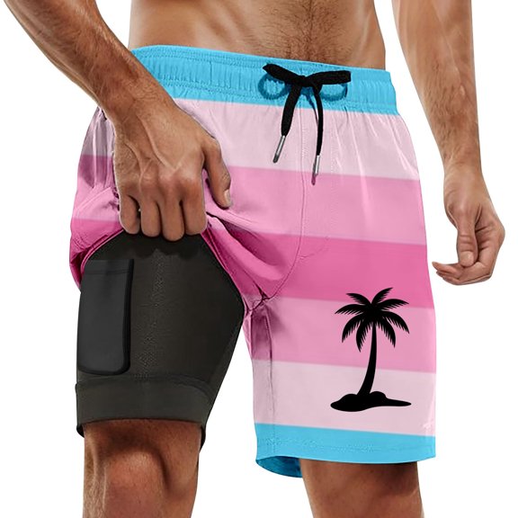 Mens Board Shorts with liner 5 Inch Lightweight Summer Swimwear Quick Dry Breathable Boxer Shorts Beach Shorts Pink XL