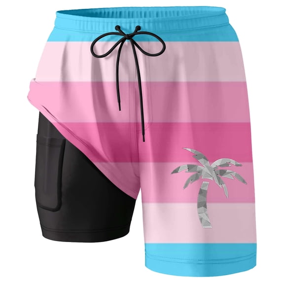 Mens Board Shorts with liner 5 Inch Quick Dry Breathable Swim Shorts Lightweight Boxer Shorts Summer Beachwear Pink M