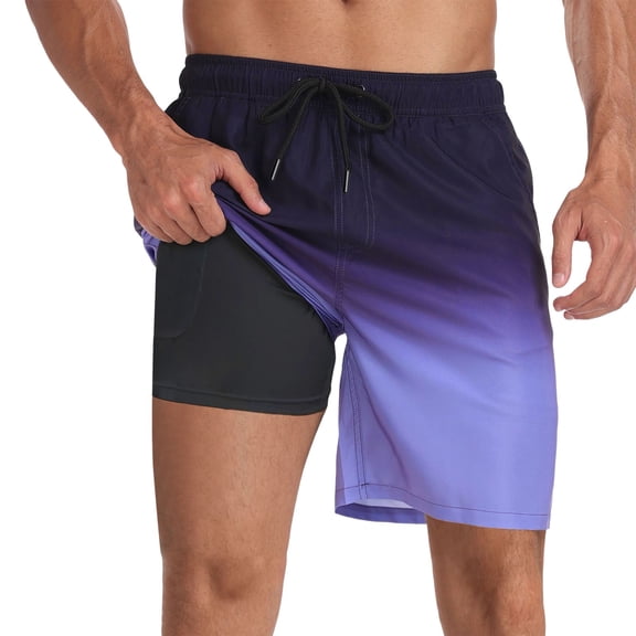 Mens Board Shorts with liner 5 Inch Quick Dry Casual Beach Shorts Vacation Lightweight Breathable Swim Trunks Summer Boxer Shorts Purple S