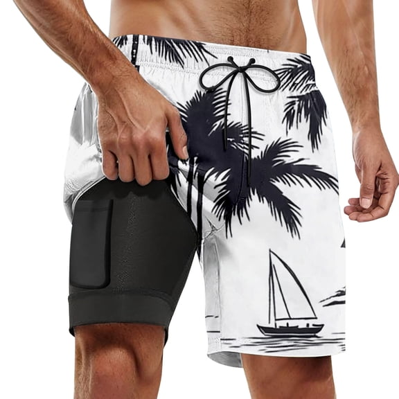Mens Board Shorts with liner 5 Inch Quick Dry Double Layer Boxer Shorts Lightweight Breathable Casual Swim Trunks Summer Beachwear Black XXXL