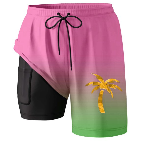 Mens Board Shorts with liner 5 Inch Quick Dry Lightweight Swimwear Breathable Boxer Shorts Summer Beach Pink S