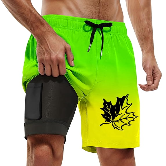 Mens Board Shorts with liner 5 Inch Quick Dry Swim Trunks Beach Lightweight Breathable Boxer Shorts Summer Green L
