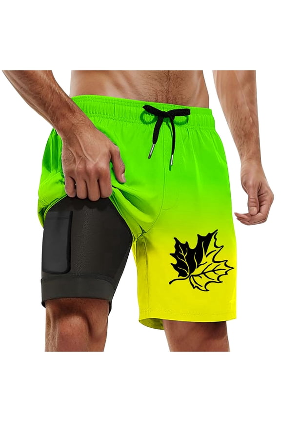 Mens Board Shorts with liner 5 Inch Quick Dry Swim Trunks Beach Lightweight Breathable Boxer Shorts Summer Green S
