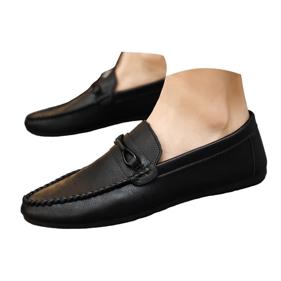 Mens Boat Shoes Casual Loafers Slip on Walking Dress Sneakers Leather Business Oxfords Work Lightweight Soft Sole Black Size 10