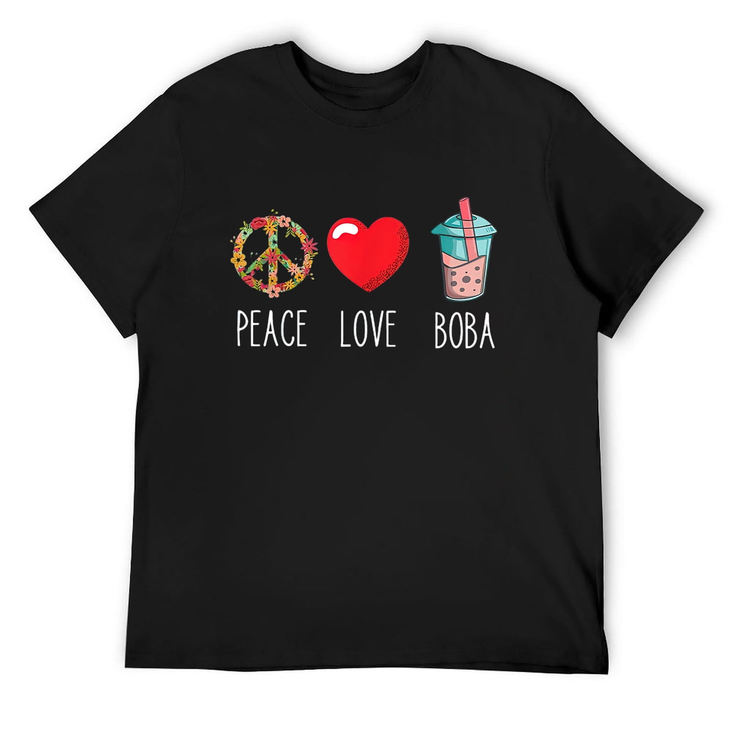 Mens Boba Love Peace Bubble Tea Lover Tapioca Pearl Milk Tee T-Shirt ...